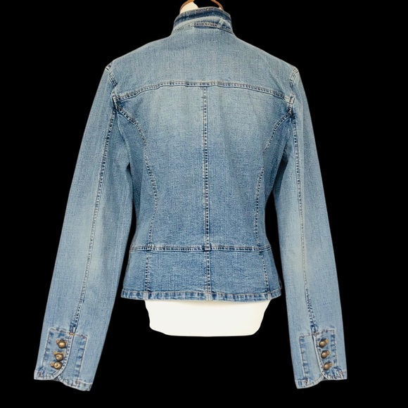 Vtg Zena Jeans Military Style Western Grunge Denim Jacket Sz Slim Med Zip Front - Picture 5 of 6